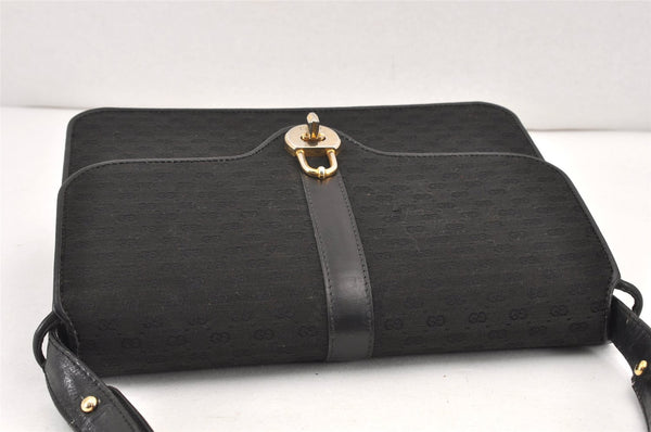 Authentic GUCCI Micro GG Canvas Leather Shoulder Hand Bag Purse Black 2477K