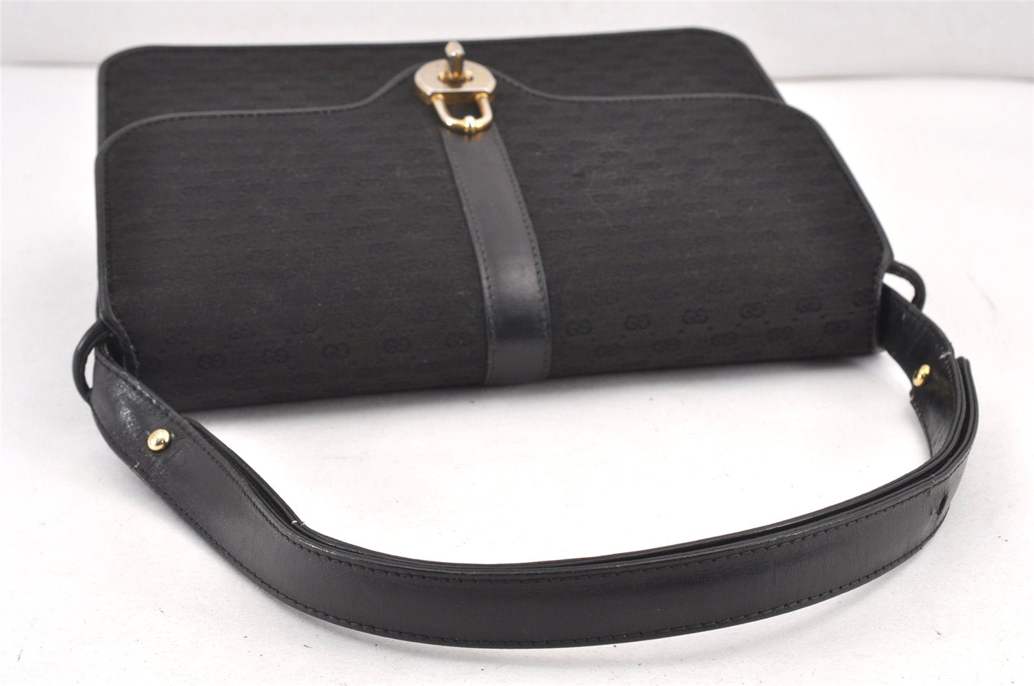 Authentic GUCCI Micro GG Canvas Leather Shoulder Hand Bag Purse Black 2477K