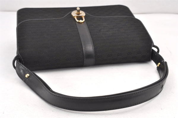 Authentic GUCCI Micro GG Canvas Leather Shoulder Hand Bag Purse Black 2477K