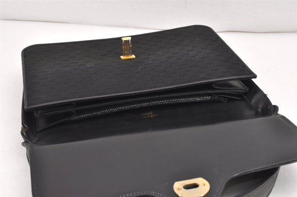Authentic GUCCI Micro GG Canvas Leather Shoulder Hand Bag Purse Black 2477K