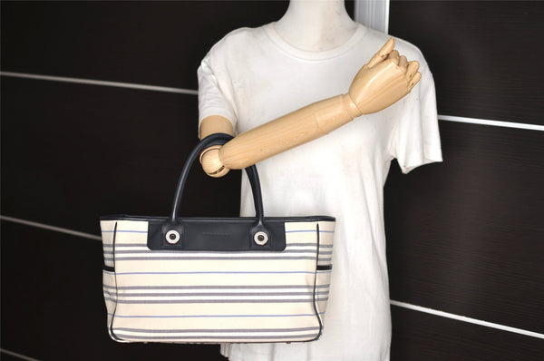 Authentic BURBERRY Vintage Canvas Leather Hand Tote Bag White Navy 2478I