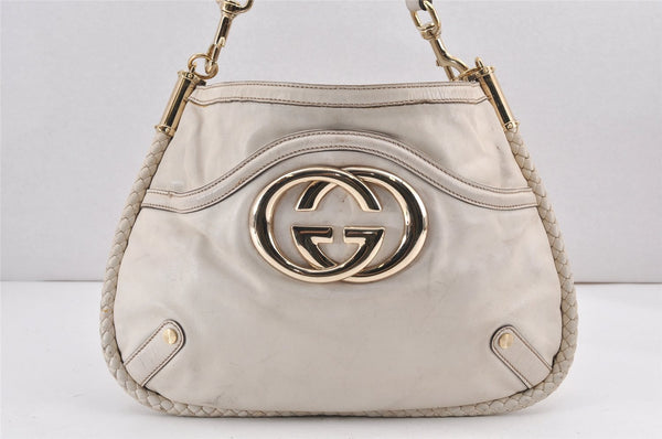 Authentic GUCCI Vintage Britt Shoulder Hand Bag Leather 167734 White 2478K