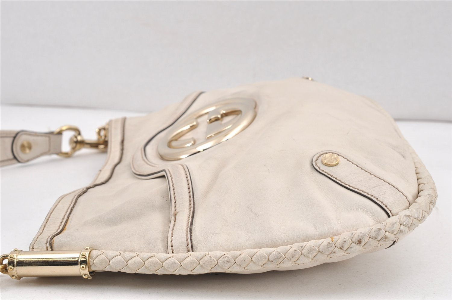 Authentic GUCCI Vintage Britt Shoulder Hand Bag Leather 167734 White 2478K