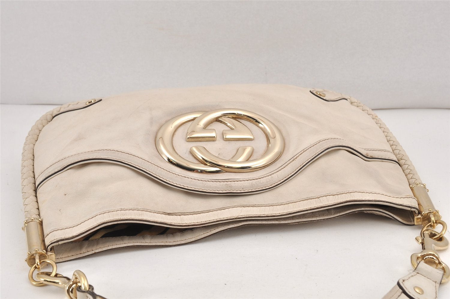 Authentic GUCCI Vintage Britt Shoulder Hand Bag Leather 167734 White 2478K