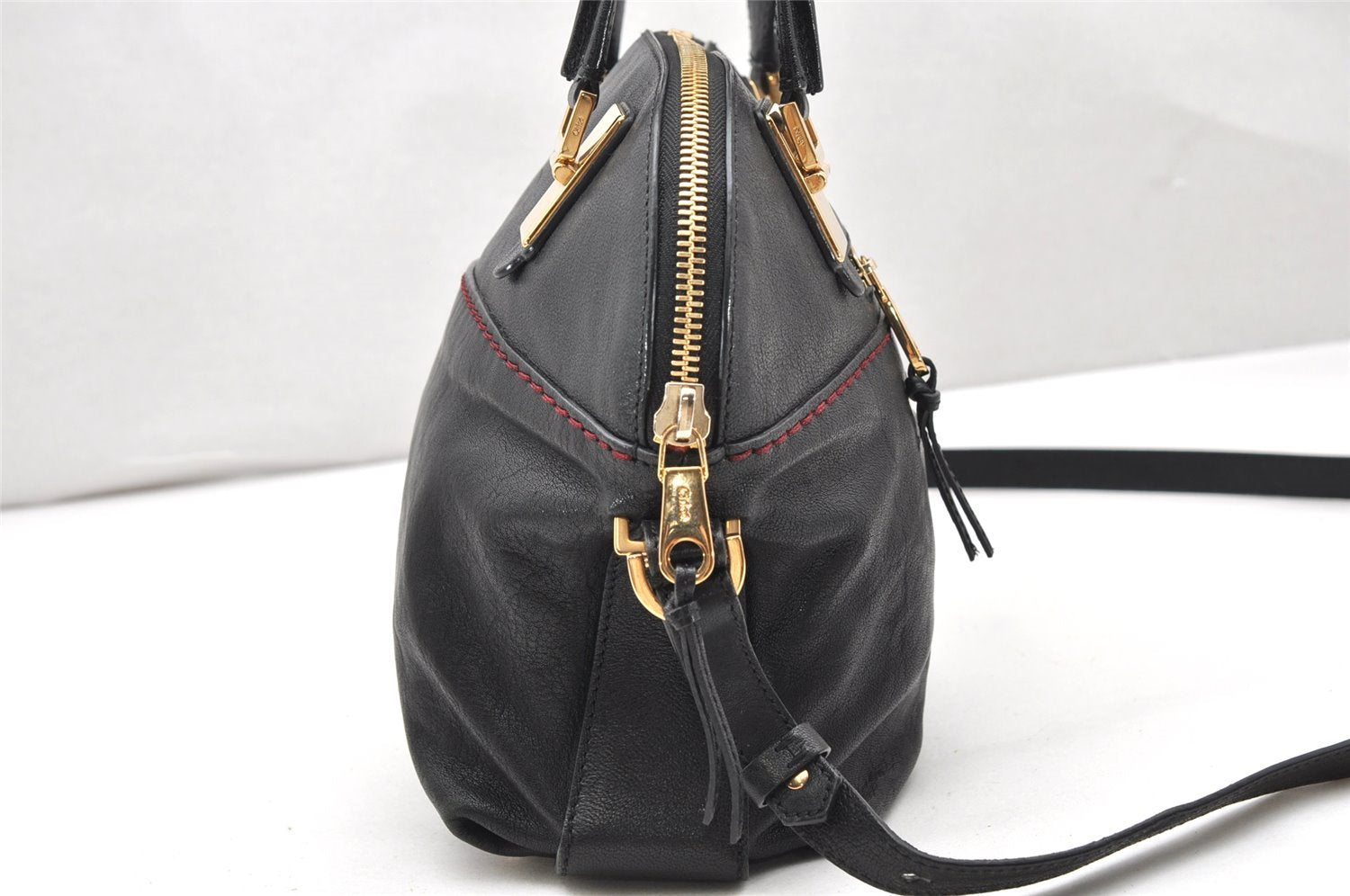 Authentic Chloe Vintage Angie 2Way Shoulder Hand Bag Purse Leather Black 2479K