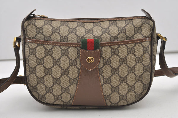 Authentic GUCCI Web Sherry Line Shoulder Cross Bag GG PVC Leather Brown 2481J