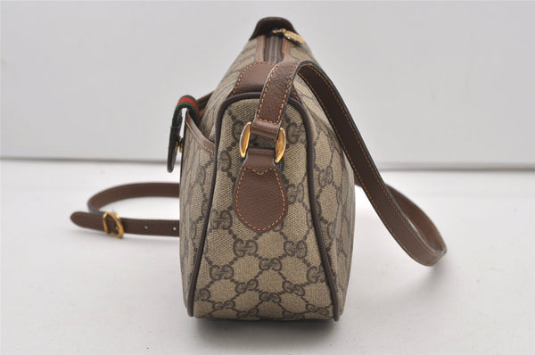 Authentic GUCCI Web Sherry Line Shoulder Cross Bag GG PVC Leather Brown 2481J
