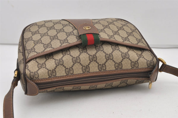 Authentic GUCCI Web Sherry Line Shoulder Cross Bag GG PVC Leather Brown 2481J