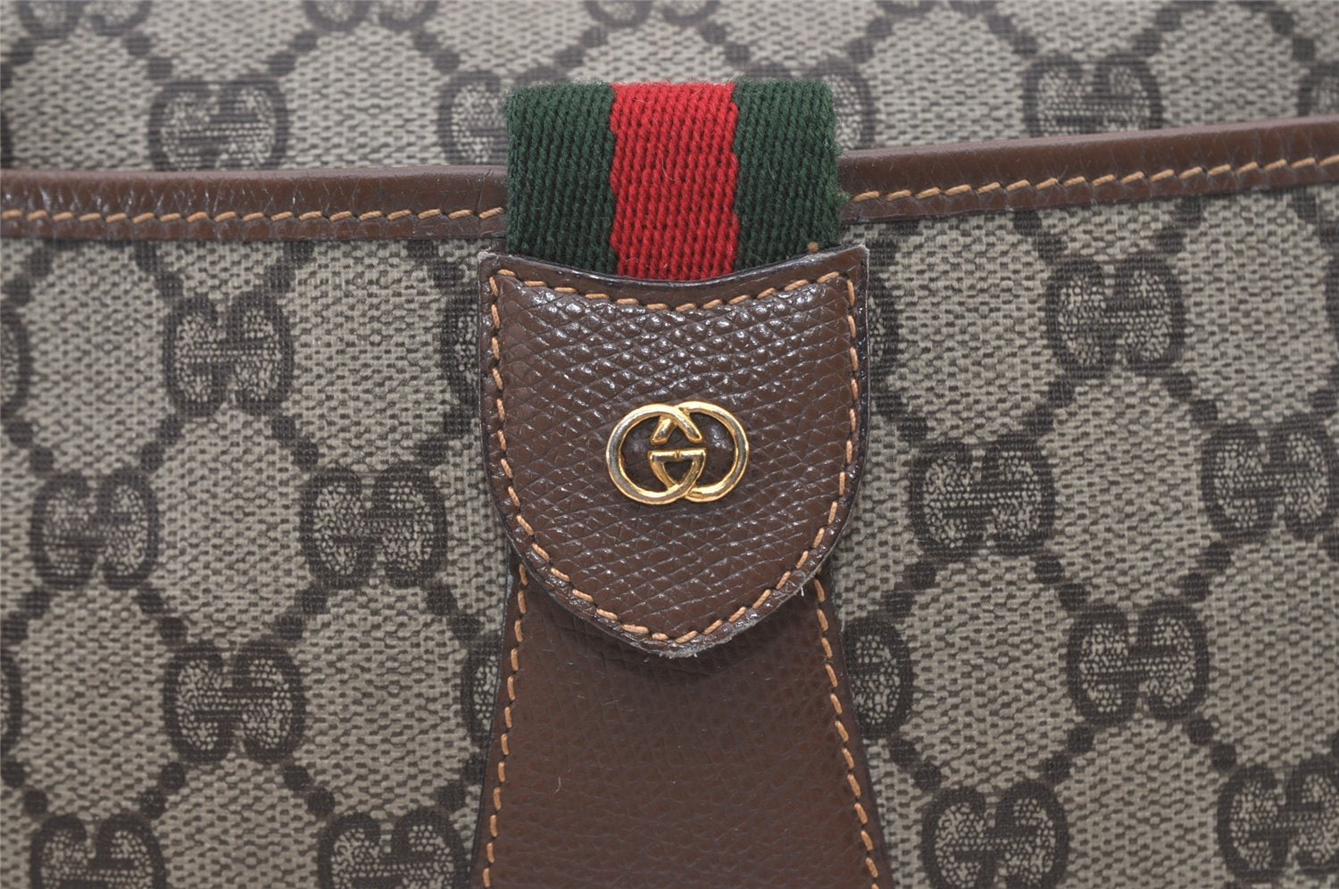 Authentic GUCCI Web Sherry Line Shoulder Cross Bag GG PVC Leather Brown 2481J
