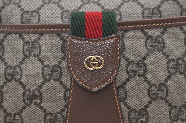 Authentic GUCCI Web Sherry Line Shoulder Cross Bag GG PVC Leather Brown 2481J