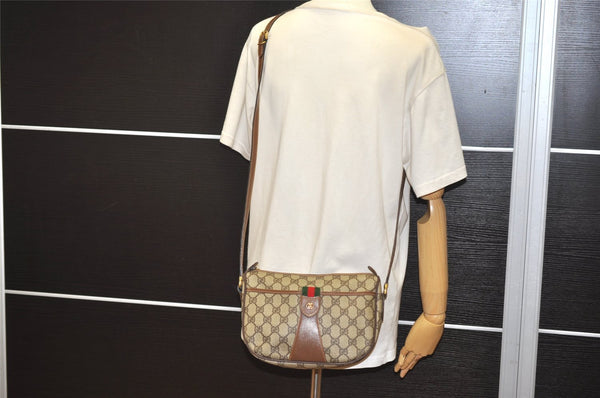 Authentic GUCCI Web Sherry Line Shoulder Cross Bag GG PVC Leather Brown 2481J