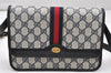 Authentic GUCCI Sherry Line Shoulder Bag GG PVC Leather Navy Blue Junk 2481K