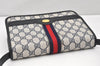 Authentic GUCCI Sherry Line Shoulder Bag GG PVC Leather Navy Blue Junk 2481K