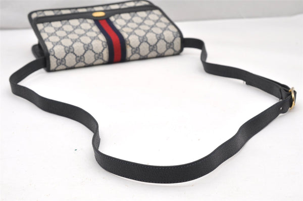 Authentic GUCCI Sherry Line Shoulder Bag GG PVC Leather Navy Blue Junk 2481K