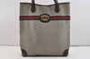 Authentic GUCCI Sherry Line Micro GG Shoulder Tote Bag PVC Leather Navy 2484J