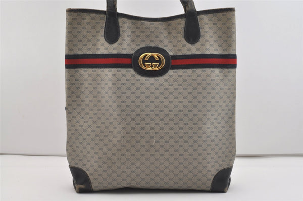 Authentic GUCCI Sherry Line Micro GG Shoulder Tote Bag PVC Leather Navy 2484J