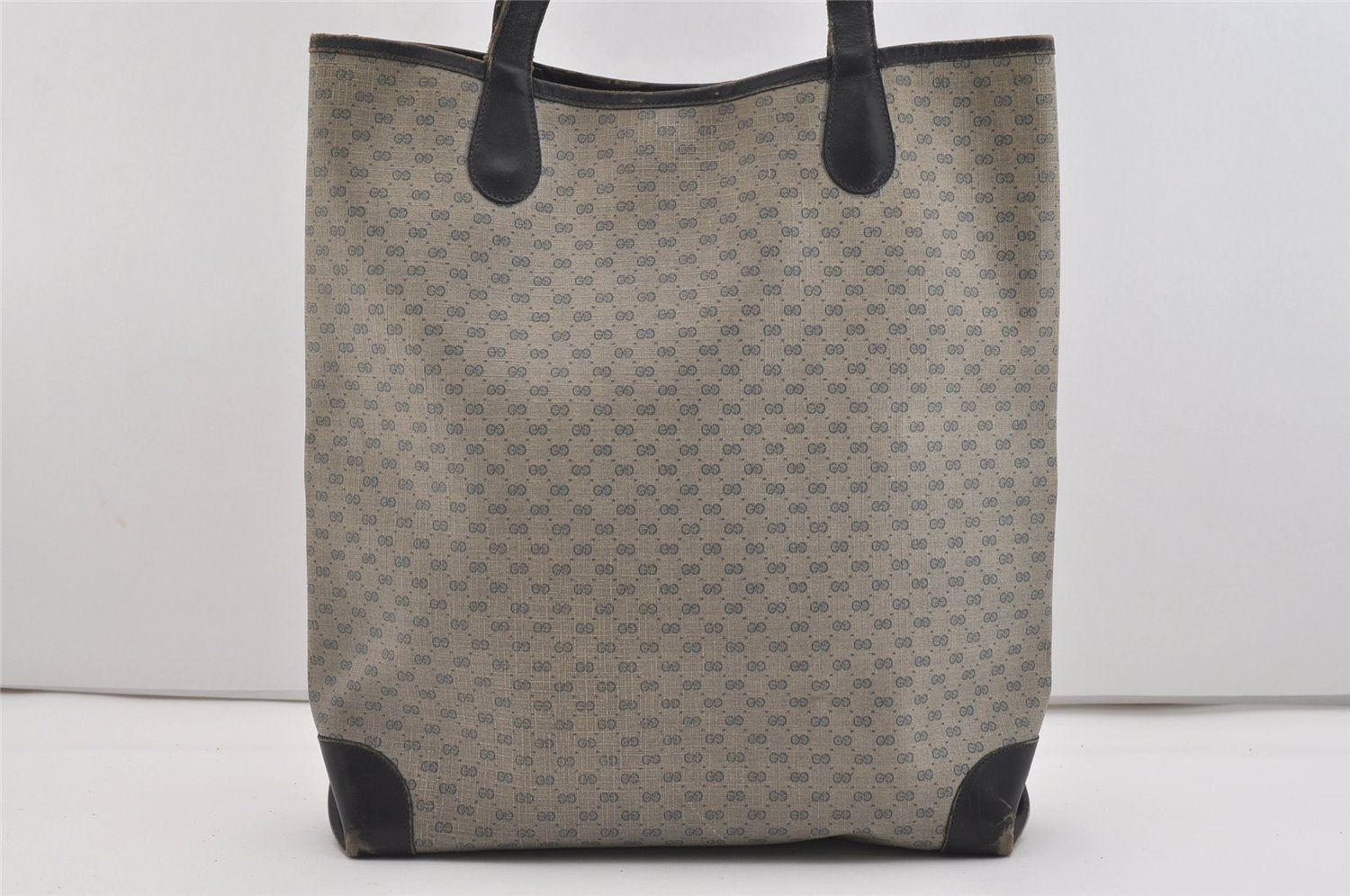 Authentic GUCCI Sherry Line Micro GG Shoulder Tote Bag PVC Leather Navy 2484J