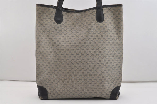 Authentic GUCCI Sherry Line Micro GG Shoulder Tote Bag PVC Leather Navy 2484J
