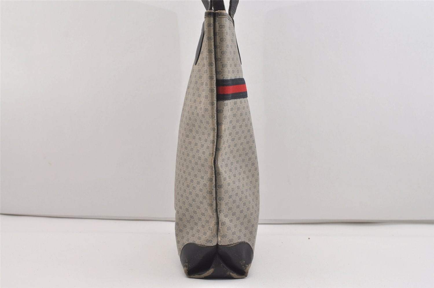 Authentic GUCCI Sherry Line Micro GG Shoulder Tote Bag PVC Leather Navy 2484J