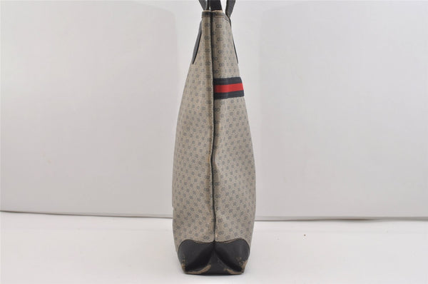 Authentic GUCCI Sherry Line Micro GG Shoulder Tote Bag PVC Leather Navy 2484J