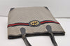 Authentic GUCCI Sherry Line Micro GG Shoulder Tote Bag PVC Leather Navy 2484J