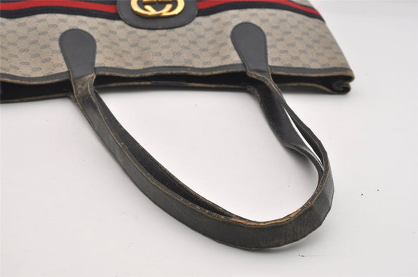 Authentic GUCCI Sherry Line Micro GG Shoulder Tote Bag PVC Leather Navy 2484J