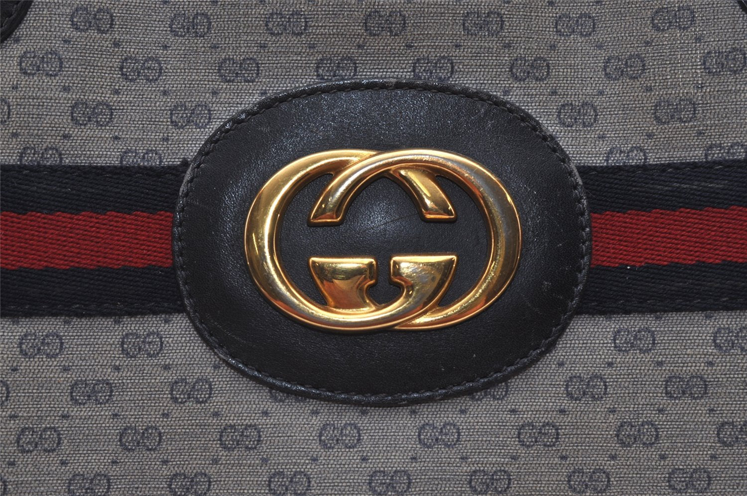 Authentic GUCCI Sherry Line Micro GG Shoulder Tote Bag PVC Leather Navy 2484J