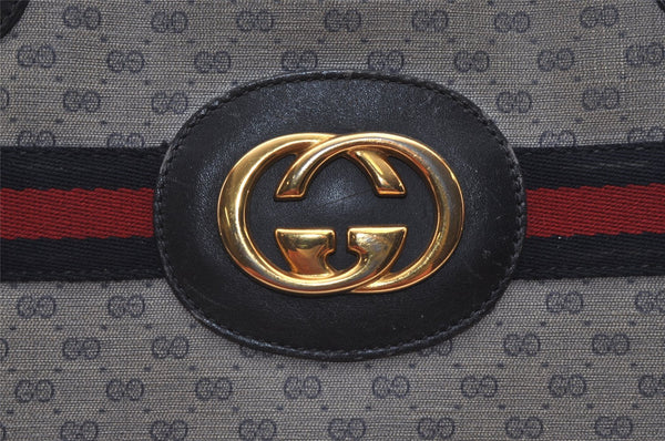 Authentic GUCCI Sherry Line Micro GG Shoulder Tote Bag PVC Leather Navy 2484J