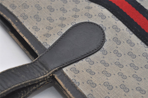 Authentic GUCCI Sherry Line Micro GG Shoulder Tote Bag PVC Leather Navy 2484J