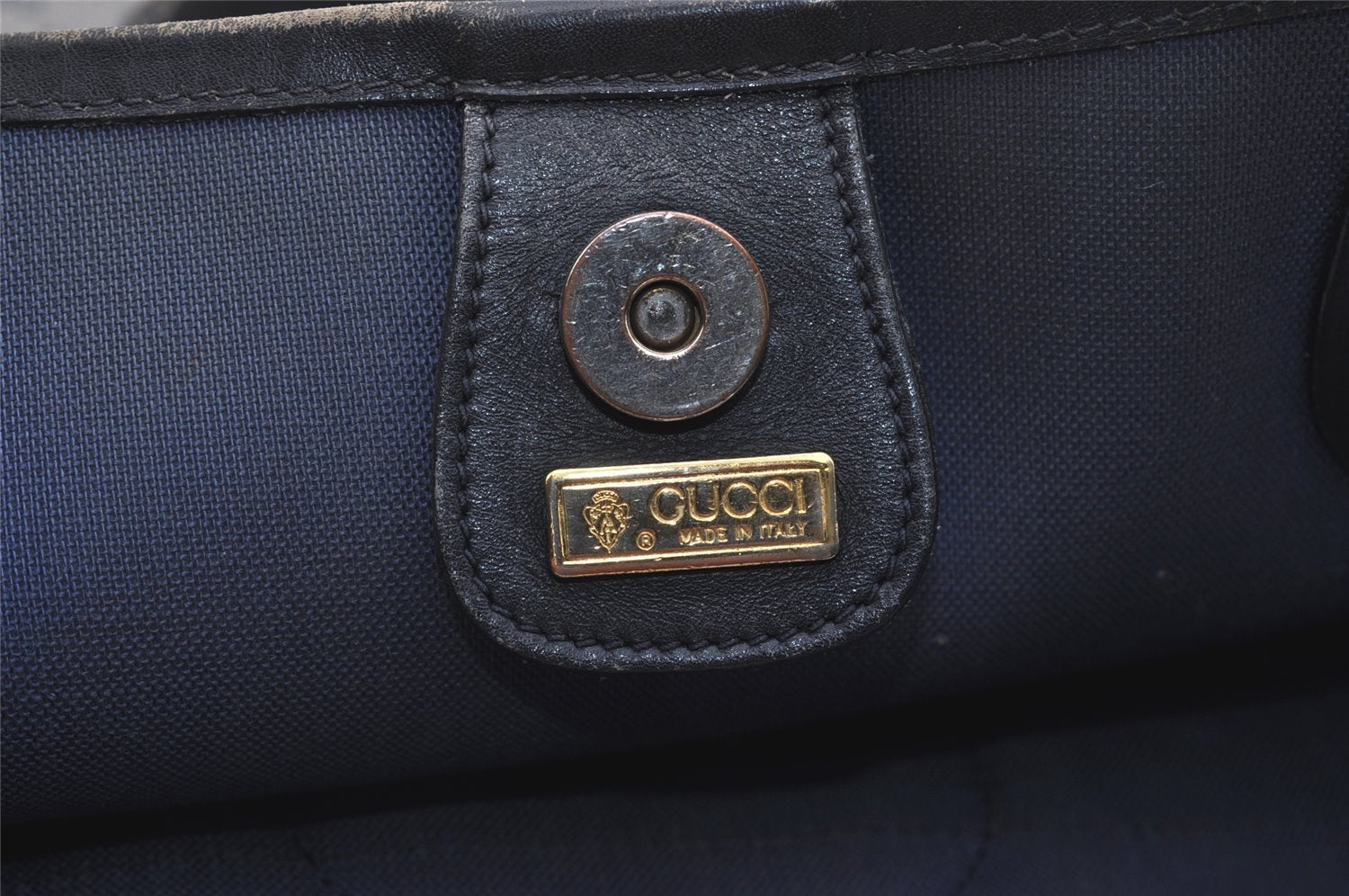Authentic GUCCI Sherry Line Micro GG Shoulder Tote Bag PVC Leather Navy 2484J