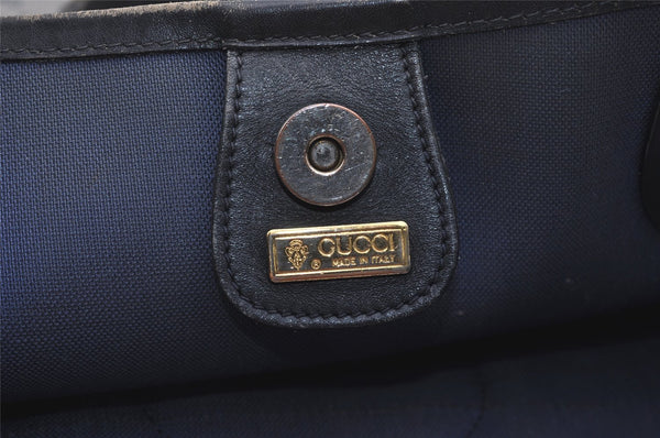 Authentic GUCCI Sherry Line Micro GG Shoulder Tote Bag PVC Leather Navy 2484J