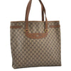 Authentic GUCCI Vintage Shoulder Tote Bag GG PVC Leather Brown 2485J