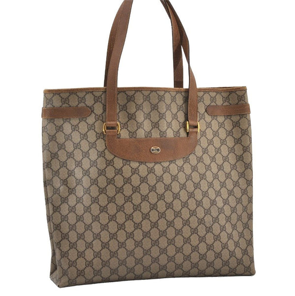 Authentic GUCCI Vintage Shoulder Tote Bag GG PVC Leather Brown 2485J