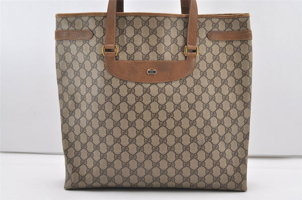Authentic GUCCI Vintage Shoulder Tote Bag GG PVC Leather Brown 2485J