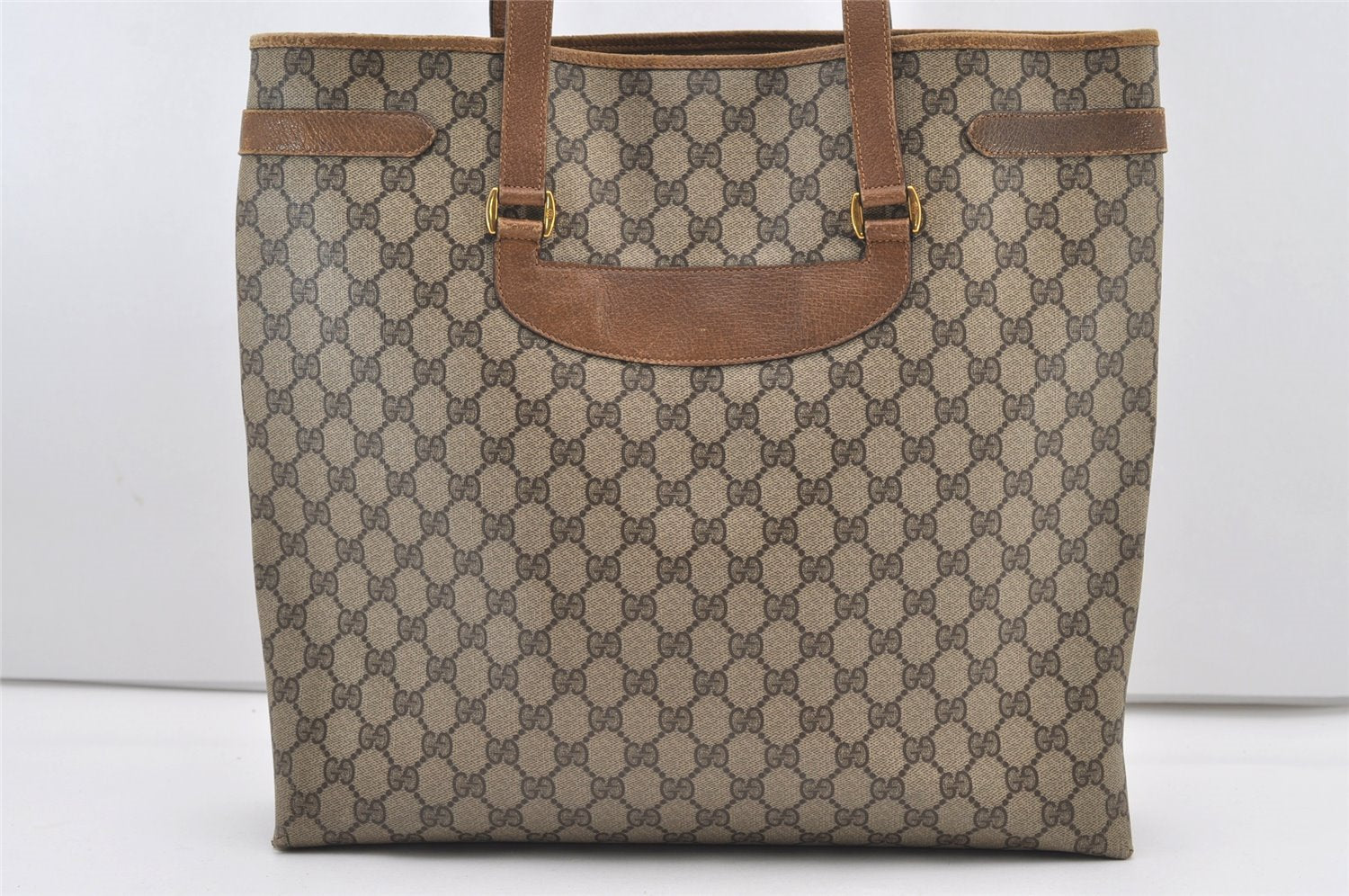 Authentic GUCCI Vintage Shoulder Tote Bag GG PVC Leather Brown 2485J