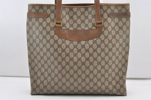 Authentic GUCCI Vintage Shoulder Tote Bag GG PVC Leather Brown 2485J
