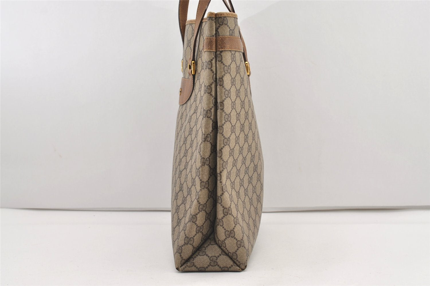 Authentic GUCCI Vintage Shoulder Tote Bag GG PVC Leather Brown 2485J