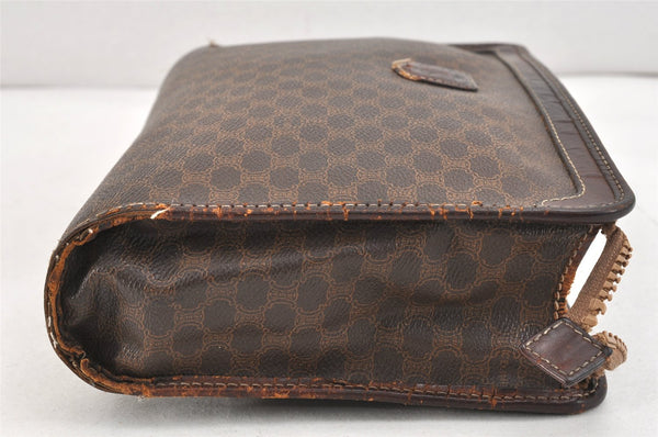 Authentic CELINE Macadam Blason Pattern Clutch Bag PVC Leather Brown Junk 2486K