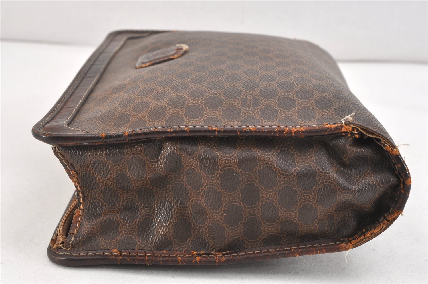 Authentic CELINE Macadam Blason Pattern Clutch Bag PVC Leather Brown Junk 2486K
