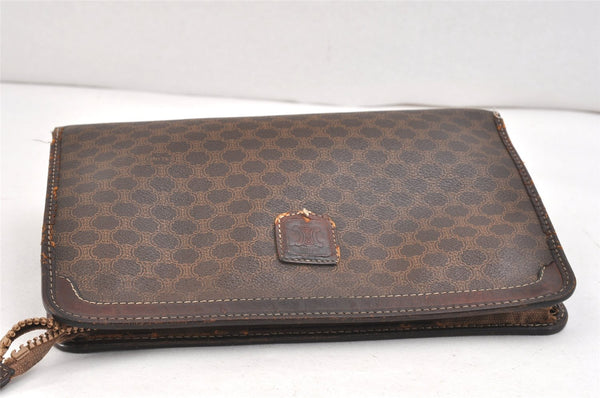 Authentic CELINE Macadam Blason Pattern Clutch Bag PVC Leather Brown Junk 2486K
