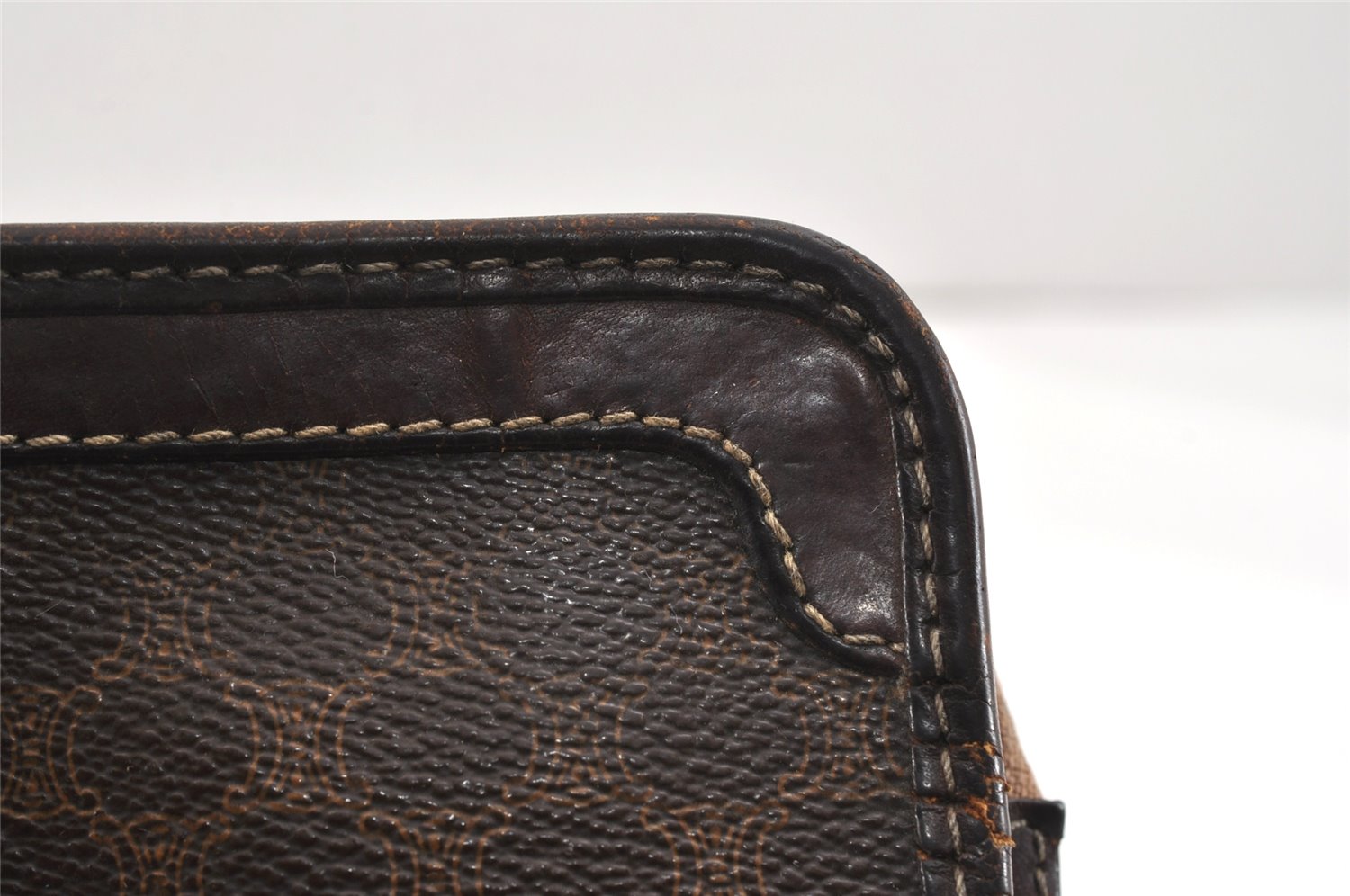 Authentic CELINE Macadam Blason Pattern Clutch Bag PVC Leather Brown Junk 2486K