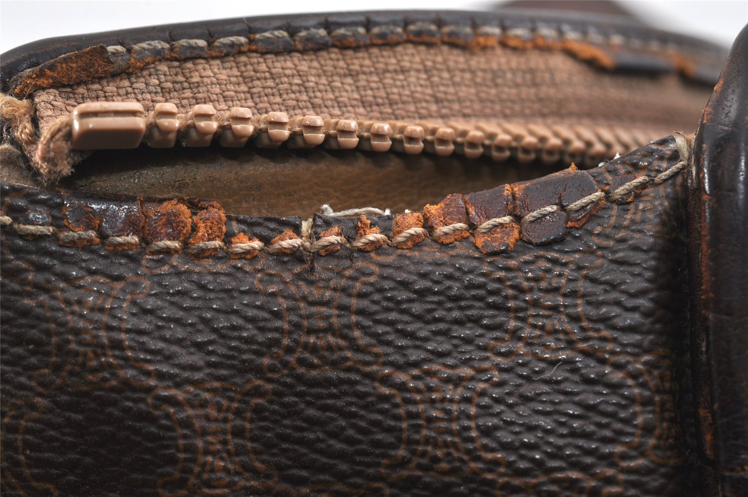 Authentic CELINE Macadam Blason Pattern Clutch Bag PVC Leather Brown Junk 2486K