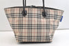 Authentic BURBERRY BLUE LABEL Check Shoulder Tote Bag Nylon Leather Beige 2487K