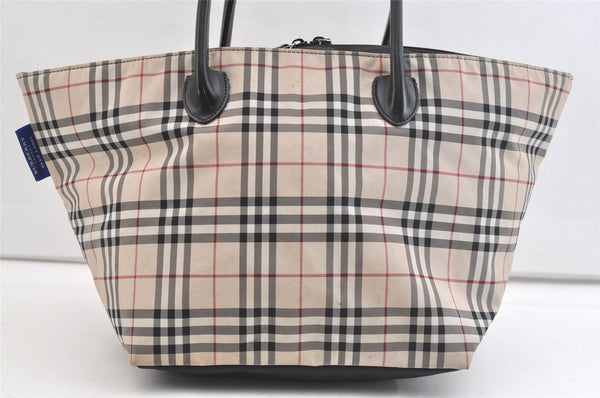 Authentic BURBERRY BLUE LABEL Check Shoulder Tote Bag Nylon Leather Beige 2487K