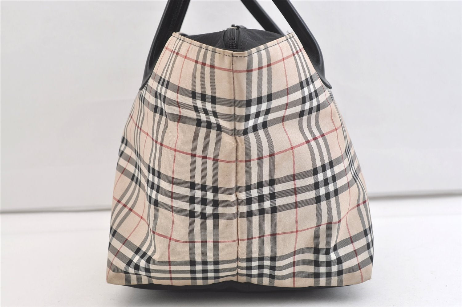 Authentic BURBERRY BLUE LABEL Check Shoulder Tote Bag Nylon Leather Beige 2487K