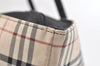 Authentic BURBERRY BLUE LABEL Check Shoulder Tote Bag Nylon Leather Beige 2487K