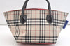 Authentic BURBERRY BLUE LABEL Check Tote Hand Bag Nylon Leather Beige 2488K