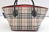 Authentic BURBERRY BLUE LABEL Check Tote Hand Bag Nylon Leather Beige 2488K