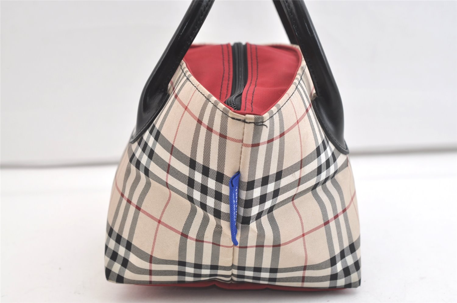 Authentic BURBERRY BLUE LABEL Check Tote Hand Bag Nylon Leather Beige 2488K