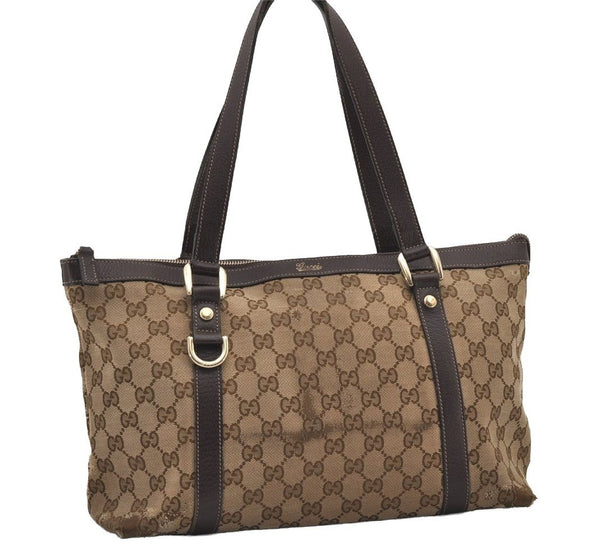 Authentic GUCCI Abbey Shoulder Tote Bag GG Canvas Leather 141470 Brown 2492J